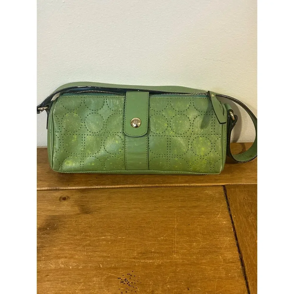 Kate Spade green perforated leather shoulder bag classic Y2K